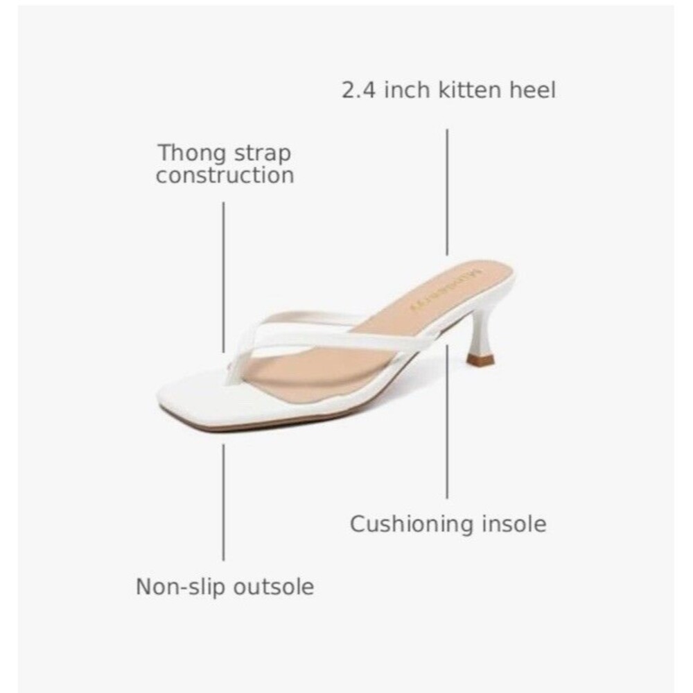 Women's Kitten Heels Flip Flops Square Toe Size 11 Slip On Thong Sandals White - Picture 5 of 16